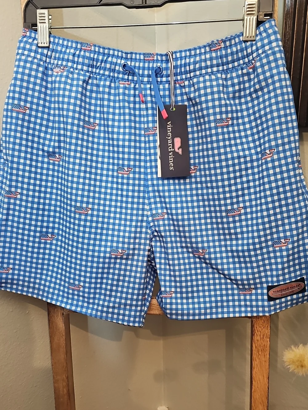 Vineyard Vines Boys Blue Chappy Trunks Ginham Tideblue Board Shorts Swimwear